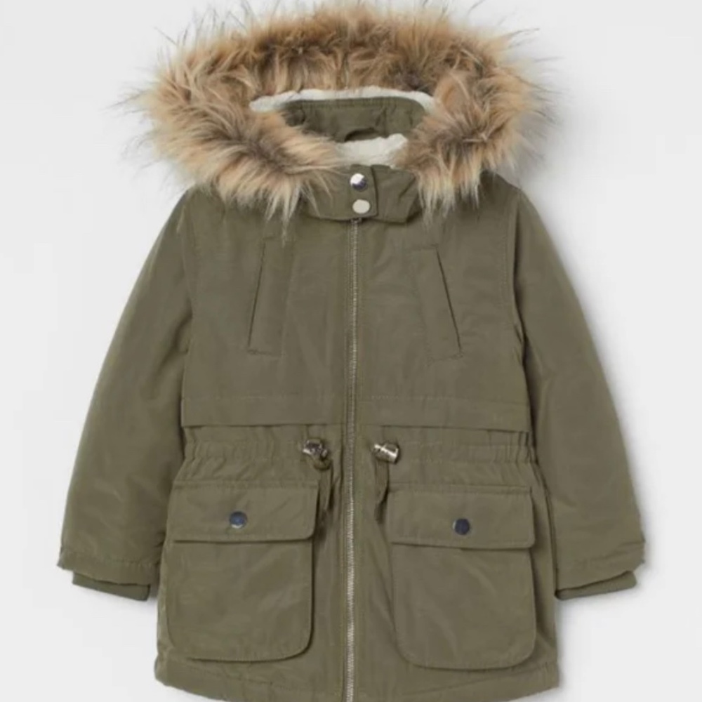 H&M Kids Hooded Khaki Green Parka Removable Hood 4T